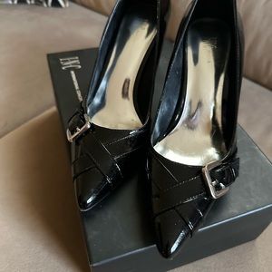 INC black patent leather heels. 2 1/2” heel. Silver buckle detail. NWOT
